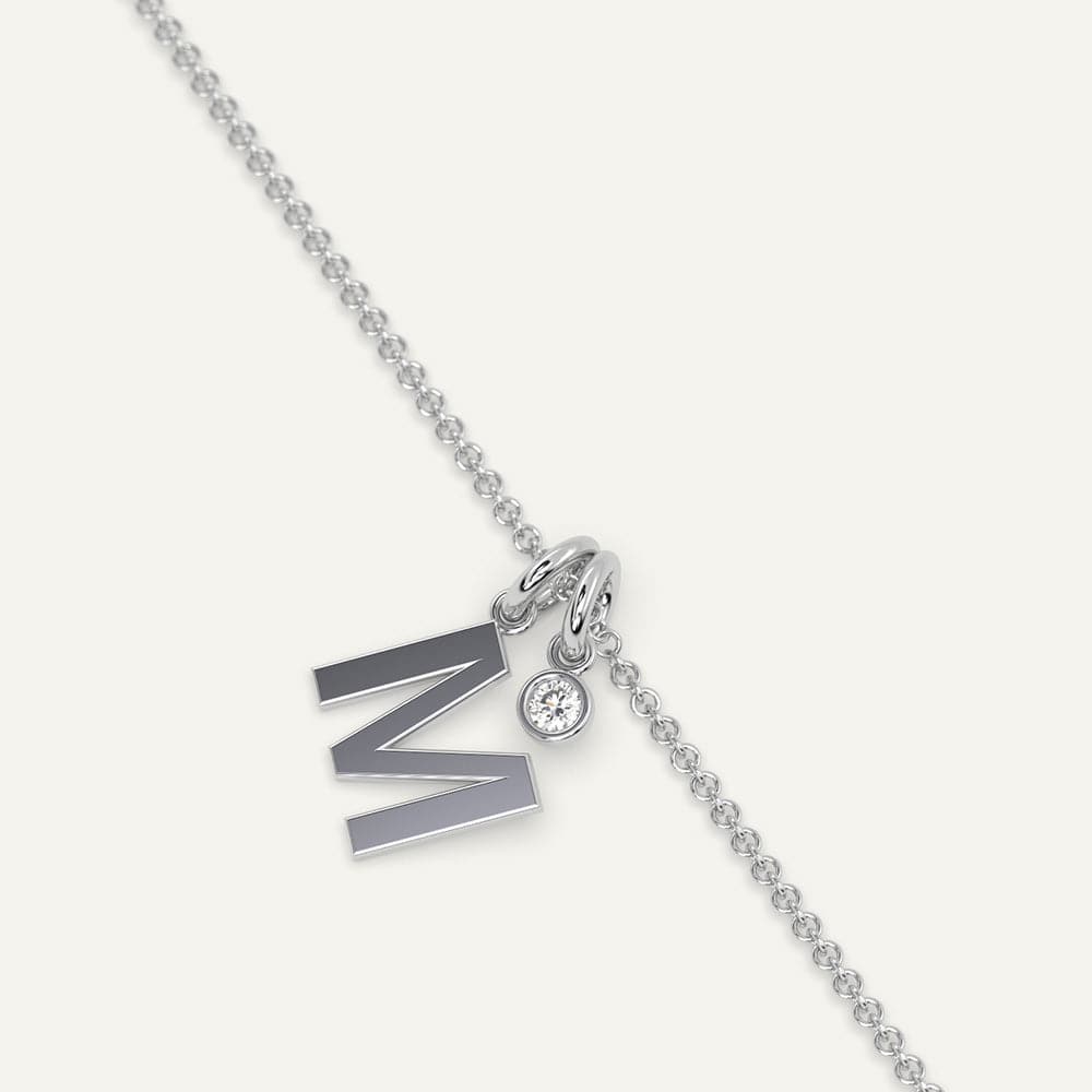Diamond M Letter Initial Necklace
