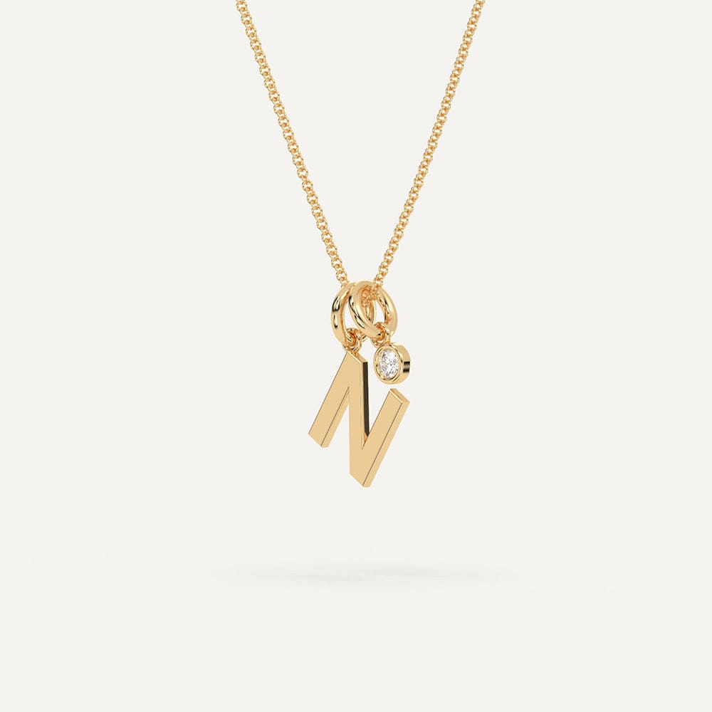 Initial Letter N Necklace Gold Diamond Pendant For Girls