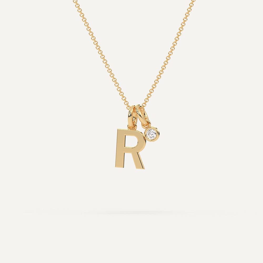 Initial Letter R Necklace Gold & Diamond Chain For Women