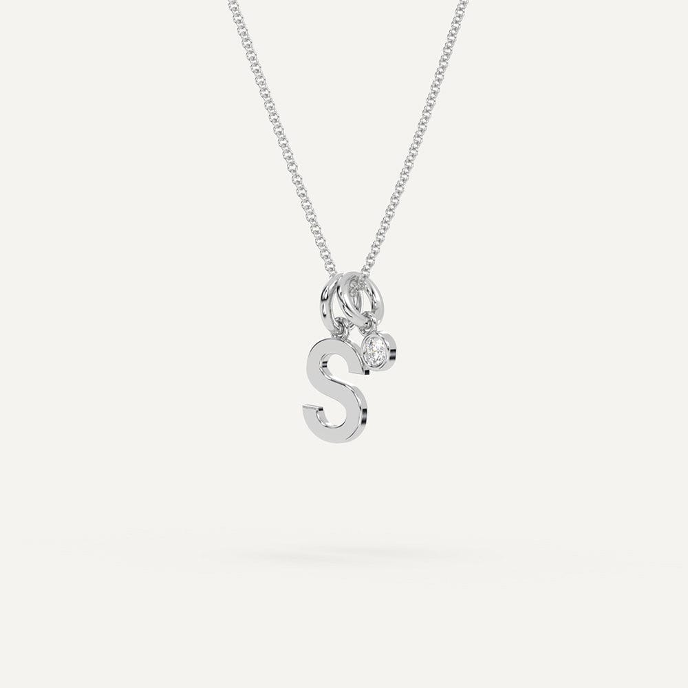 Diamond S Letter Pendant Necklace White Gold Silver