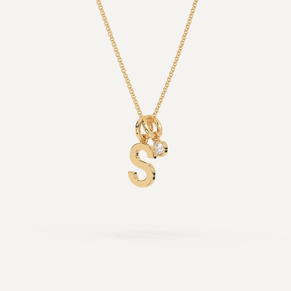 Initial S Letter Diamond Necklace Gold