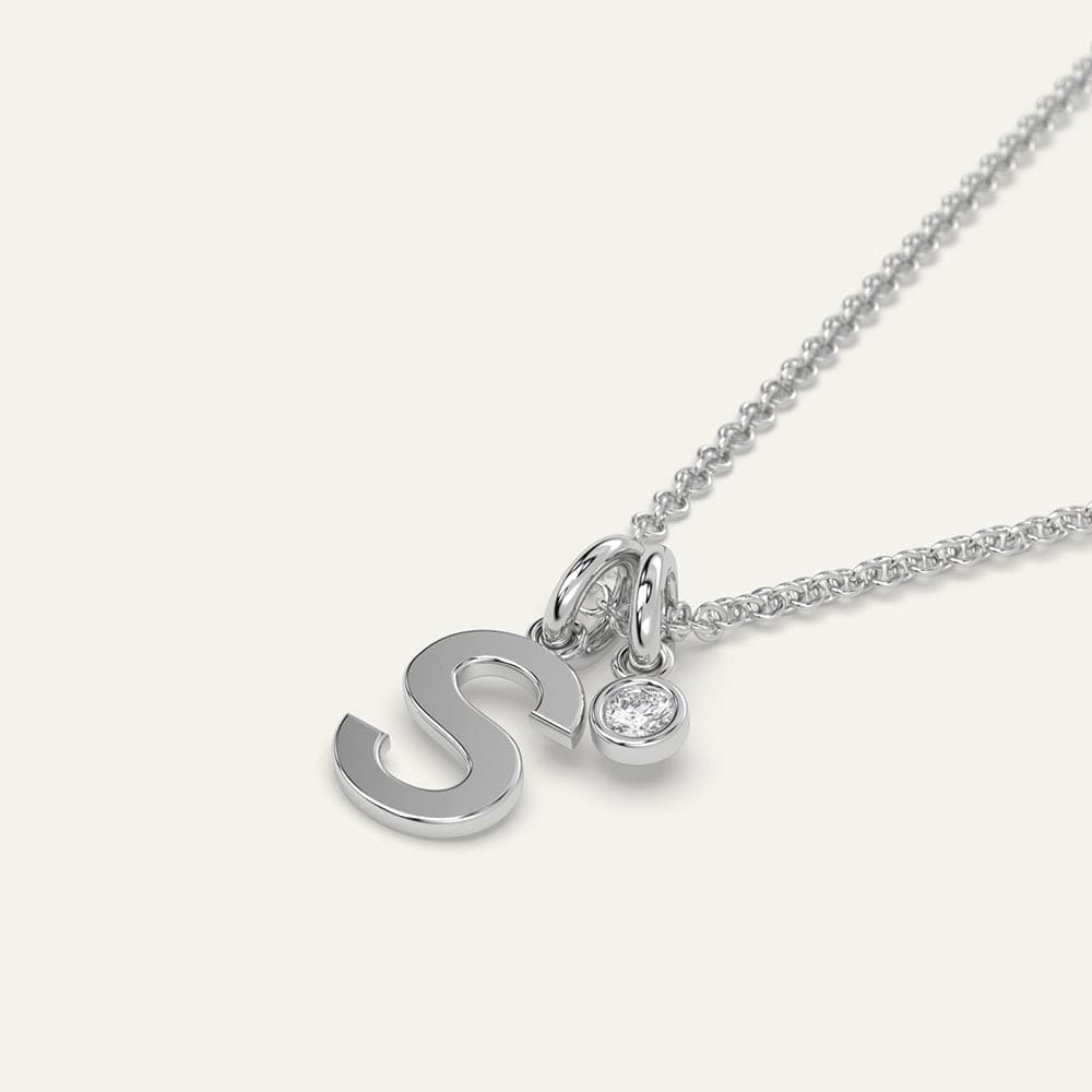 S initial necklace diamond white gold silver