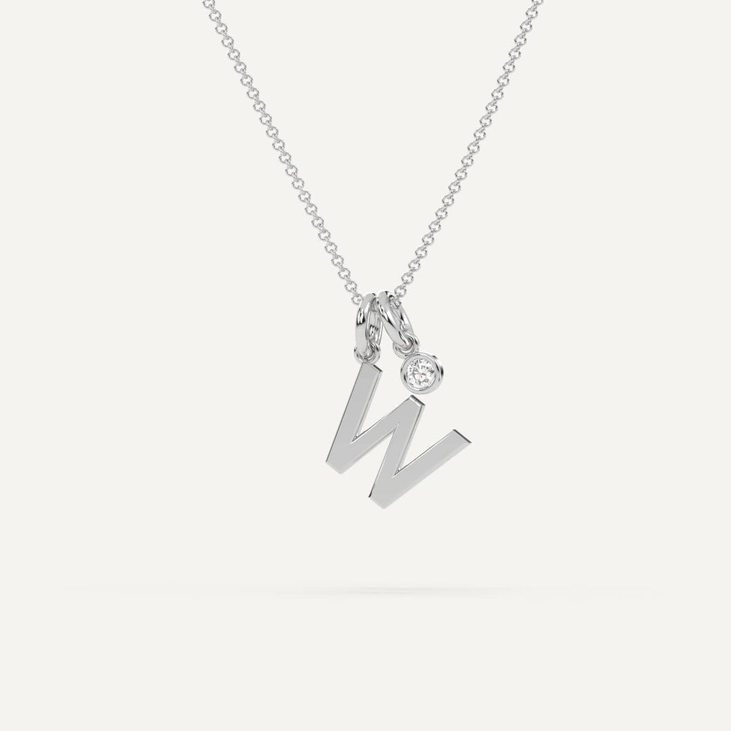 Initial W Necklace Pendant Silver White Gold 14K
