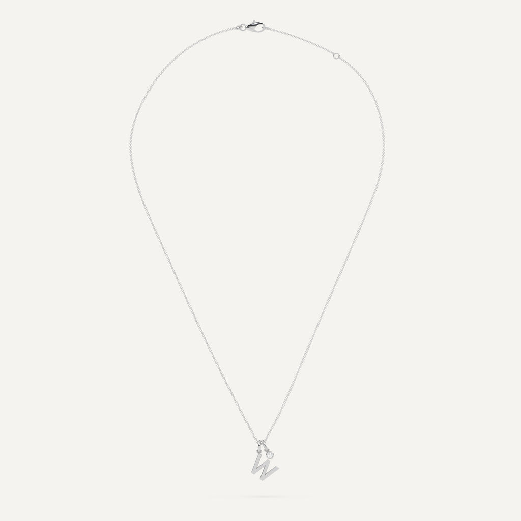 14K White Gold Letter W Pendant Necklace