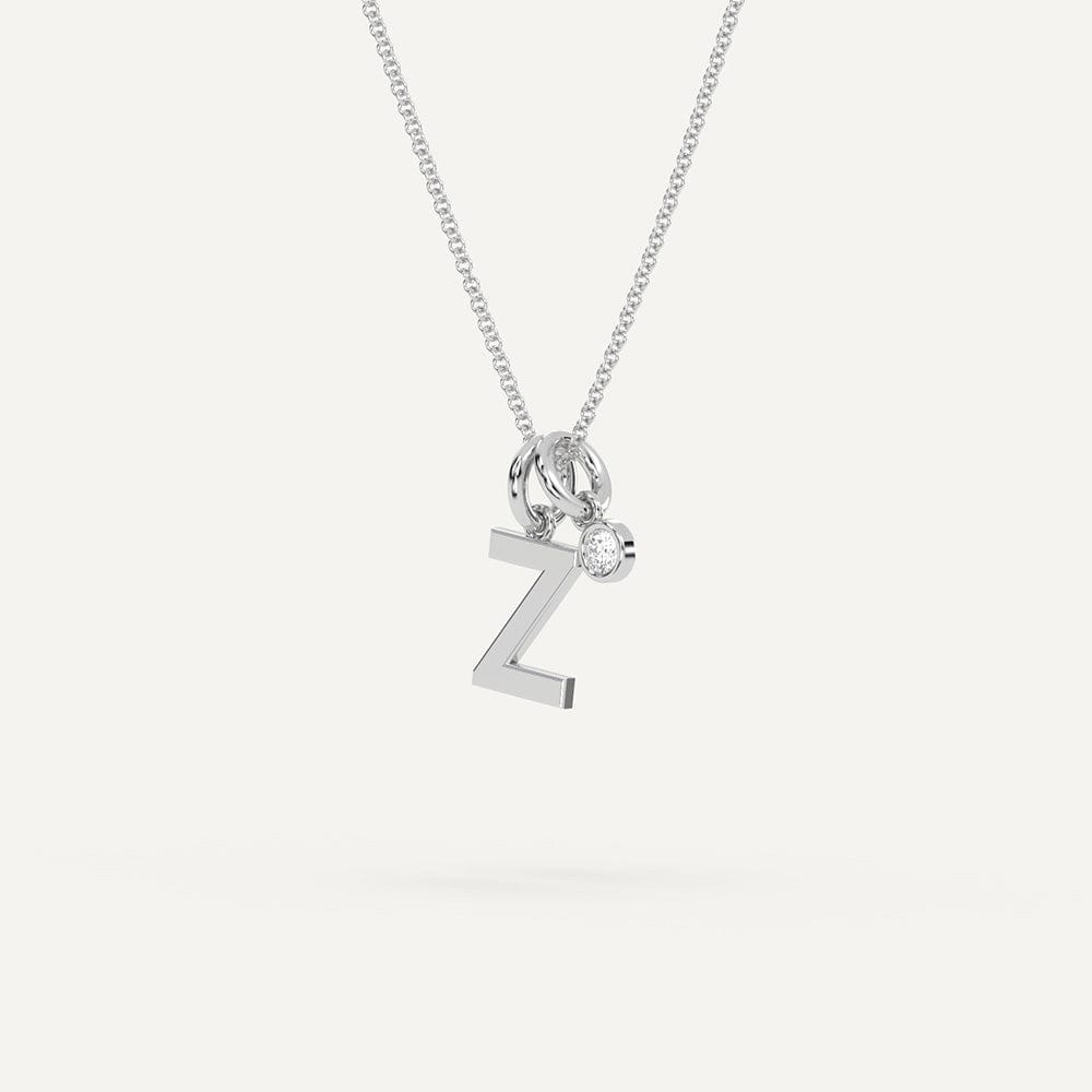 Initial Z Letter Necklace Diamond Silver