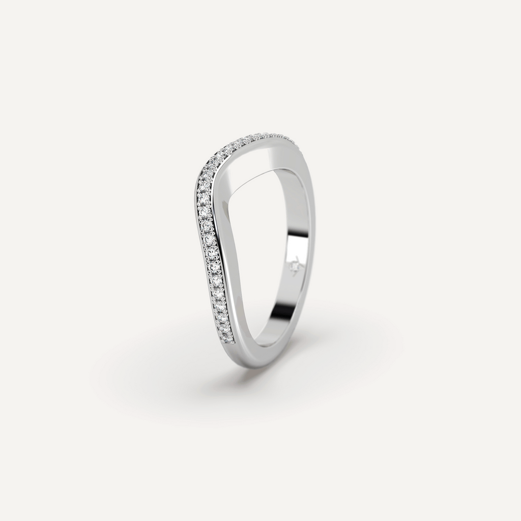 Curved Diamond Wedding Band Ring White Gold