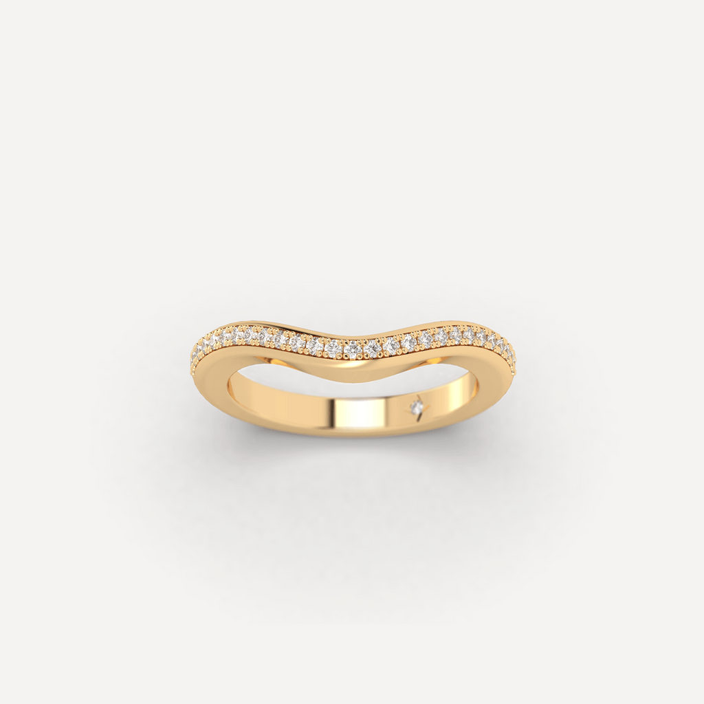 Curved Real VS Diamond Wedding Band Gold Ring