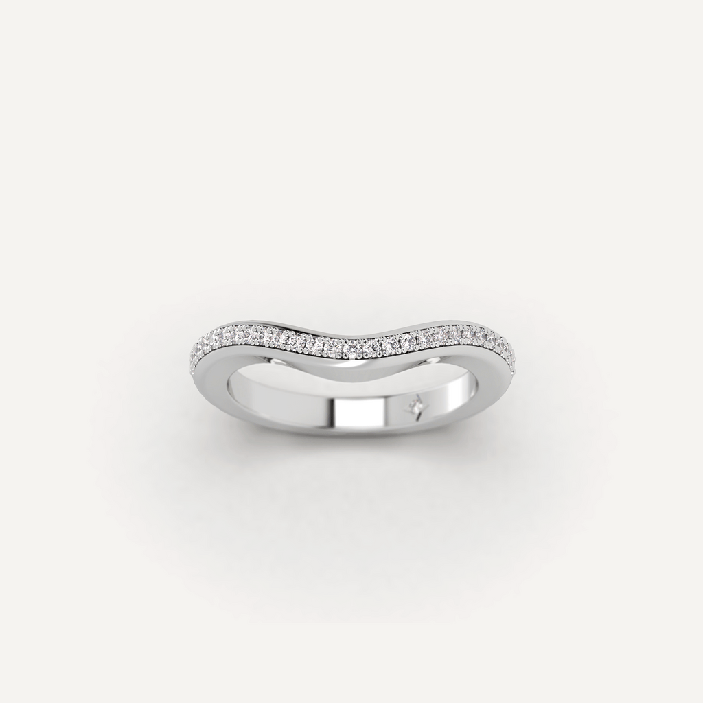 Pavé Set Curved Diamond Wedding Band in White Gold 14K