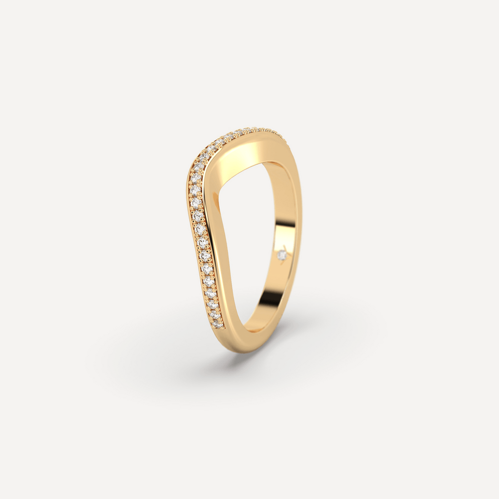 Curved Diamond Wedding Band Yellow Gold Ring