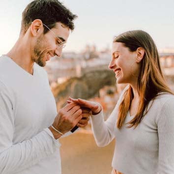 Couple engagement proposal outdoors