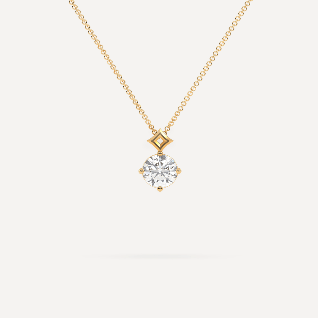 Yellow Gold One Round Diamond Pendant Necklace