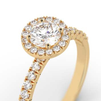 Yellow gold round diamond halo engagement ring