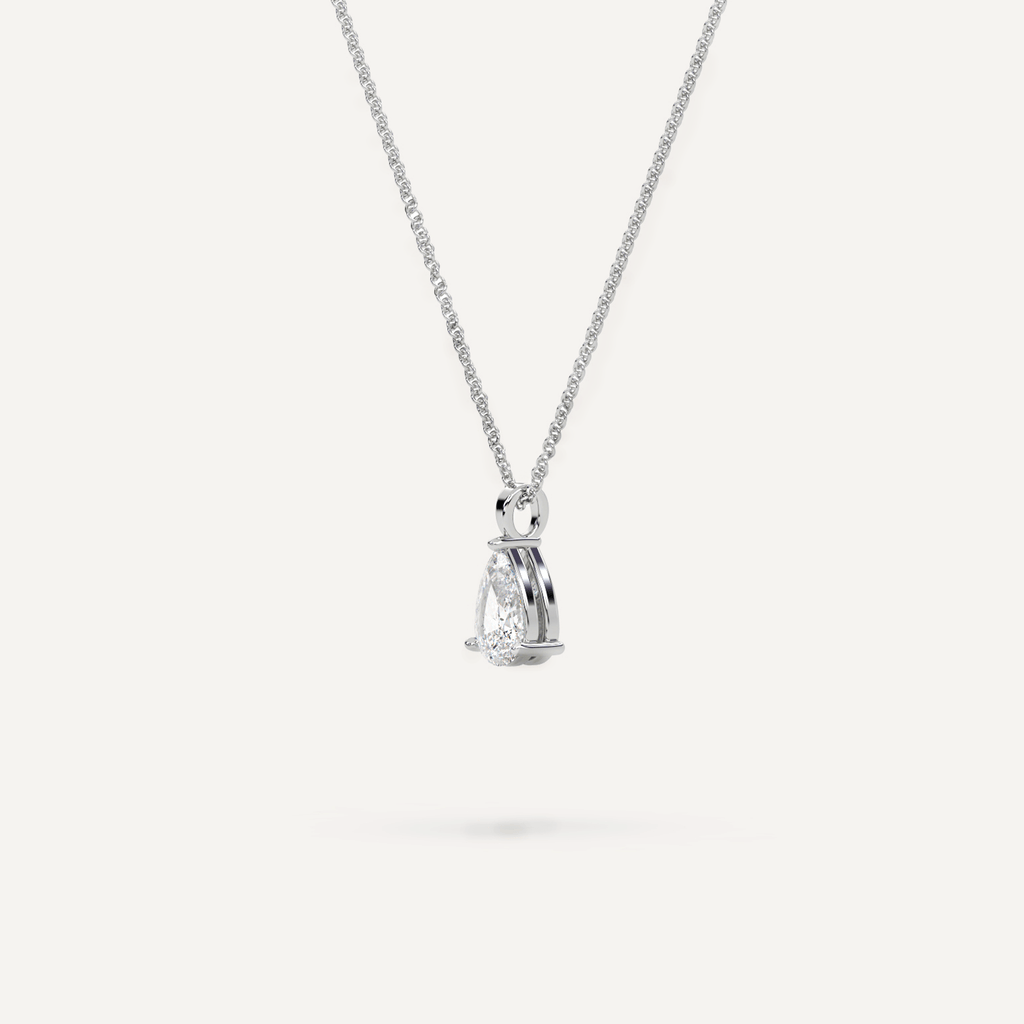 Single Pear Shaped Diamond Solitaire Drop Pendant White Gold