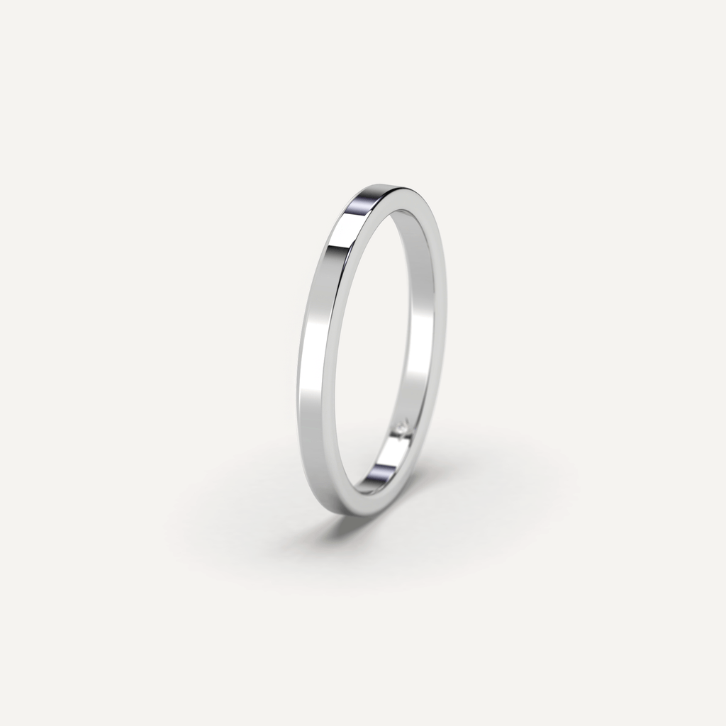 2mm Thin Plain Wedding Ring For Him & Her White Gold