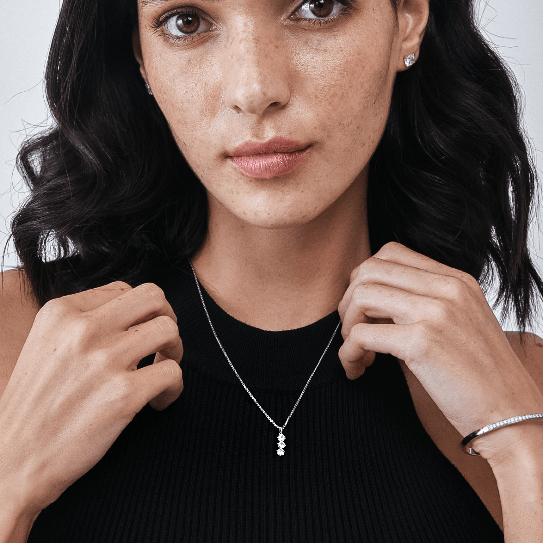 3-Stone Diamond Pendant: Trilogy Diamond 16 Inch Necklace