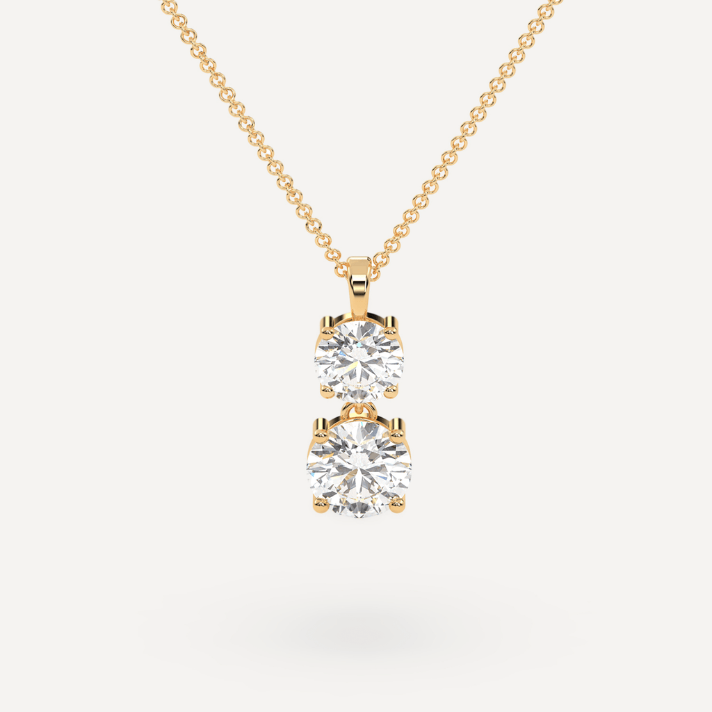Gold 2 Round Lab Diamond Drop Pendant Necklace Close-Up