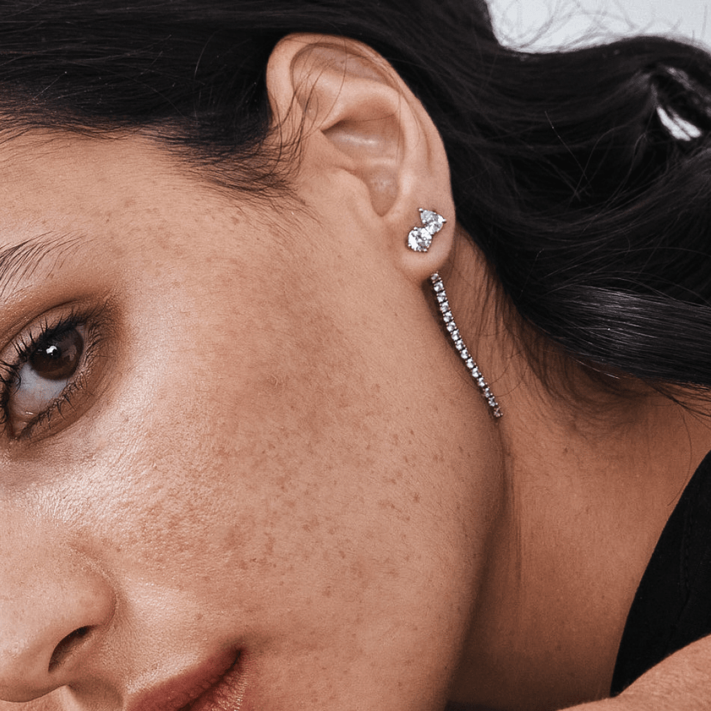Female Ear with Diamond Tennis Earring Strip Add Ons