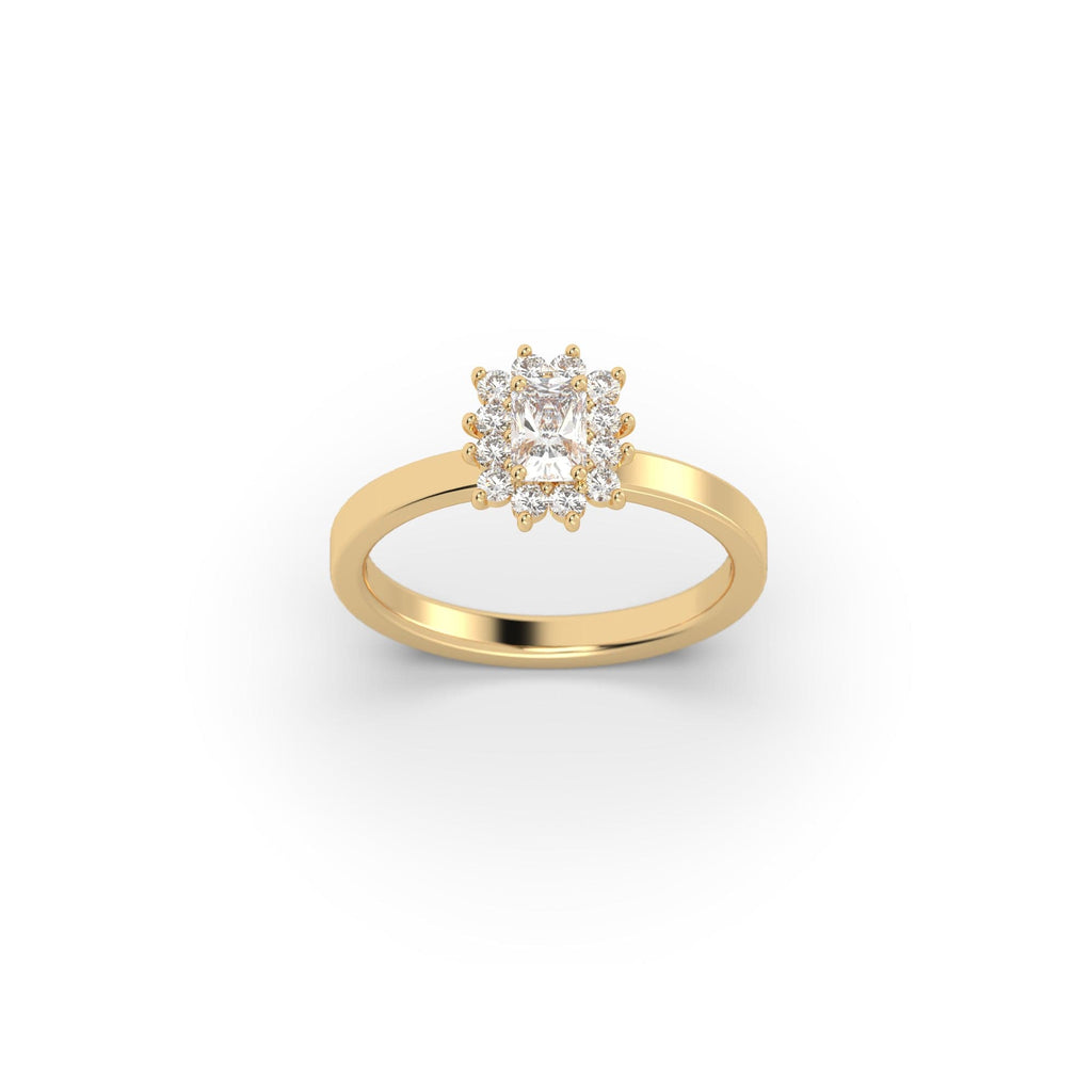 Engagement 0.76 carat Natural Radiant Diamond Starburst Halo Engagement Ring