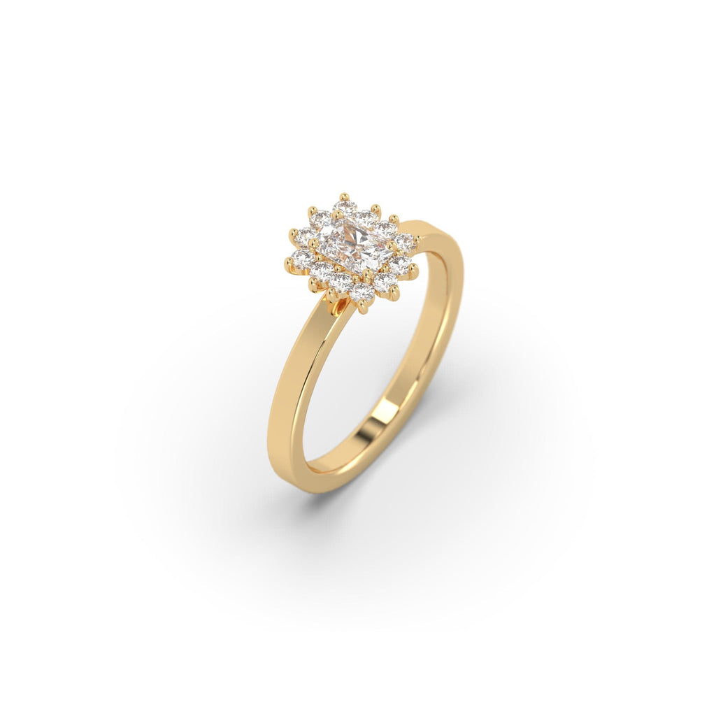 Engagement 0.76 carat Natural Radiant Diamond Starburst Halo Engagement Ring