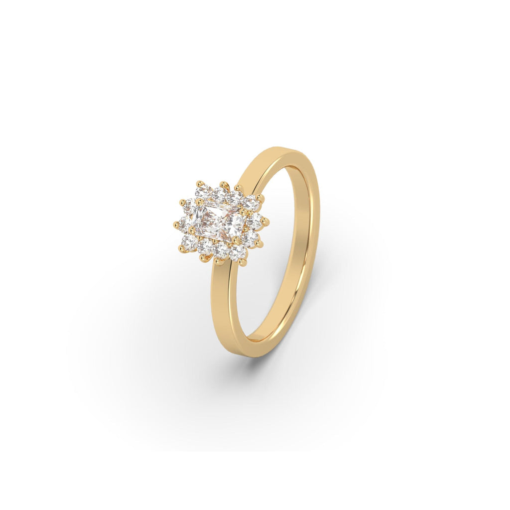 Engagement 0.76 carat Natural Radiant Diamond Starburst Halo Engagement Ring