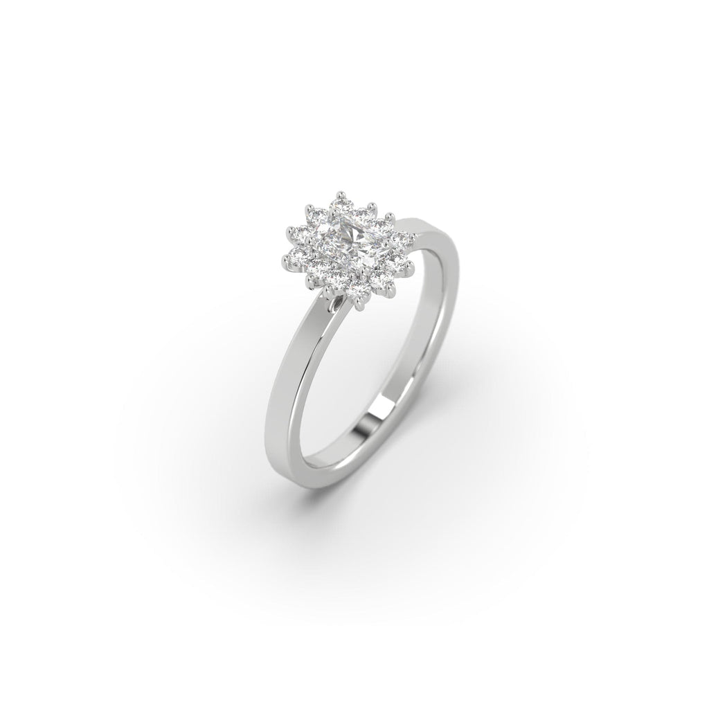 Engagement 0.76 carat Natural Radiant Diamond Starburst Halo Engagement Ring