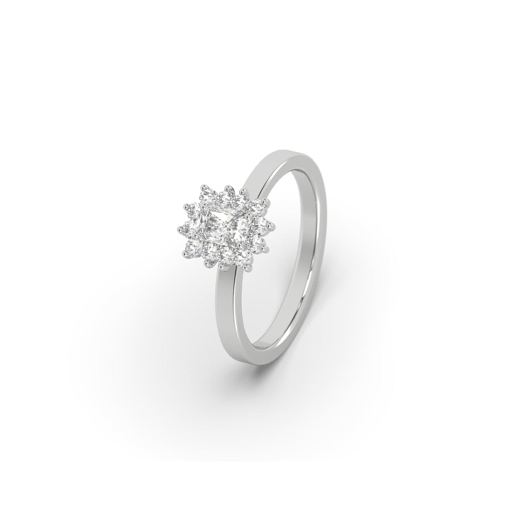 Engagement 0.76 carat Natural Radiant Diamond Starburst Halo Engagement Ring