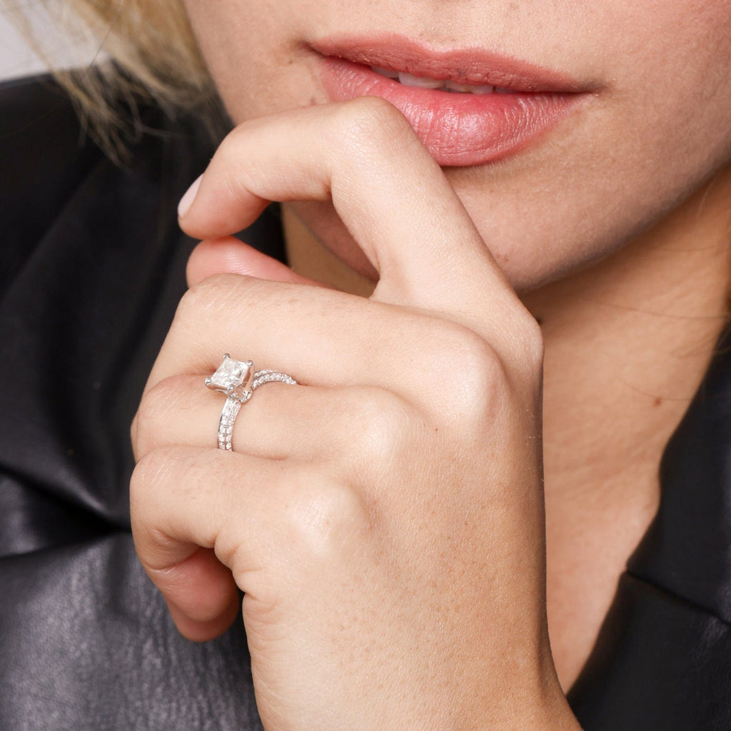Engagement 1.74 carat Natural Princess Cut Diamond Pavé Engagement Ring