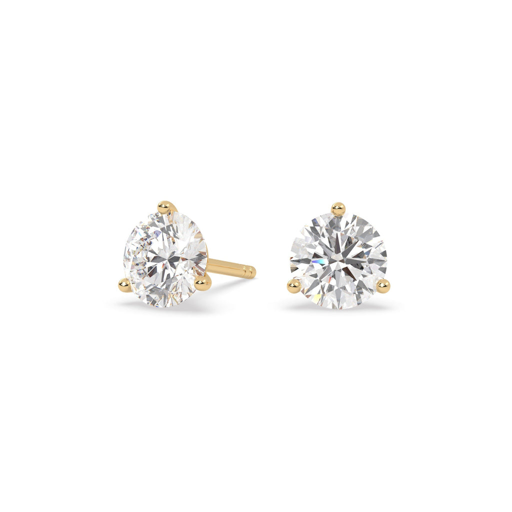 3-Prong Martini Diamond Stud Earrings in Yellow Gold