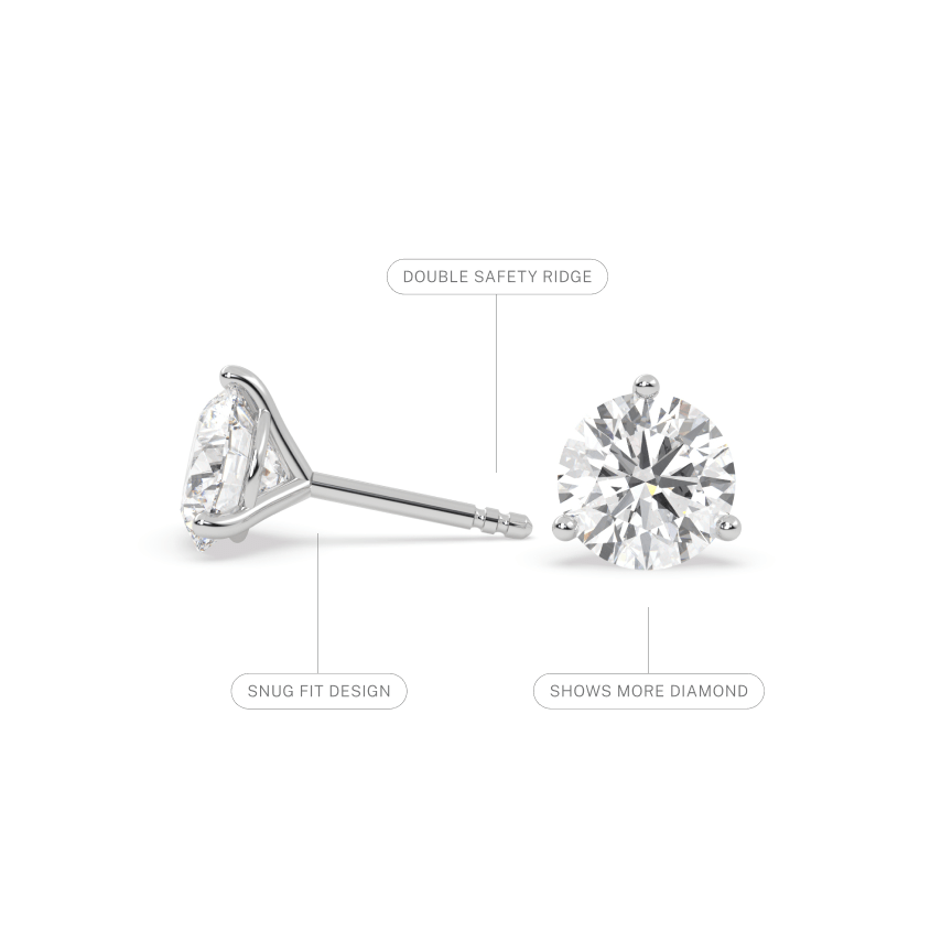 3-Prong Martini Moissanite Gemstone Stud Earrings