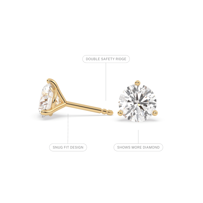 3-Prong Martini Natural Diamond Stud Earrings