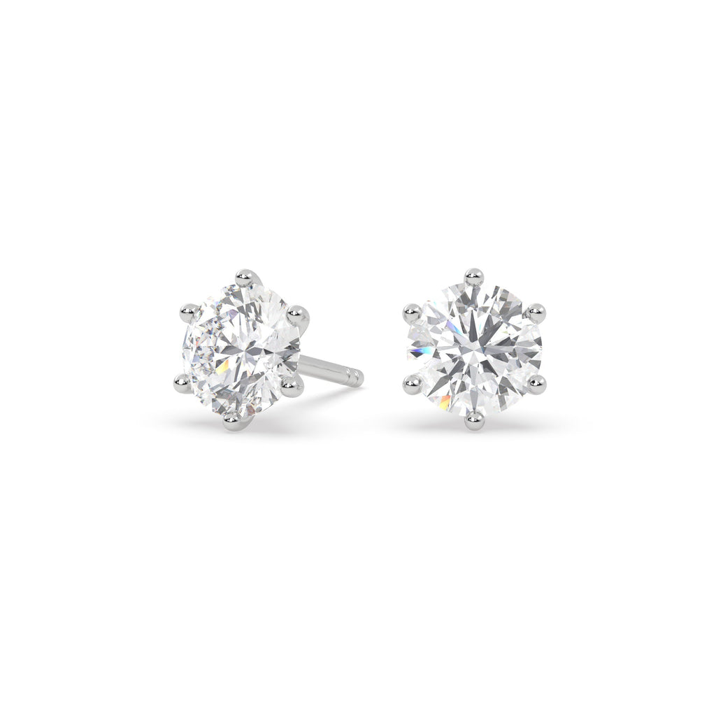 6-Prong Round Diamond Stud Earrings For Women