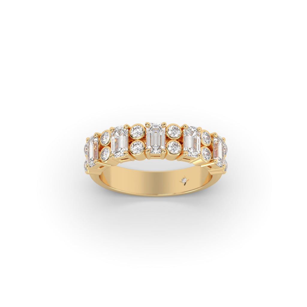 Alternative Unique Emerald And Round Semi Eternity Band