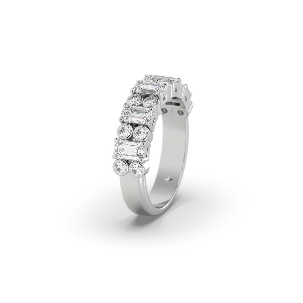 Alternative Unique Emerald And Round Semi Eternity Band