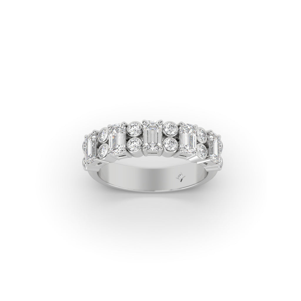 Alternative Unique Emerald And Round Semi Eternity Band