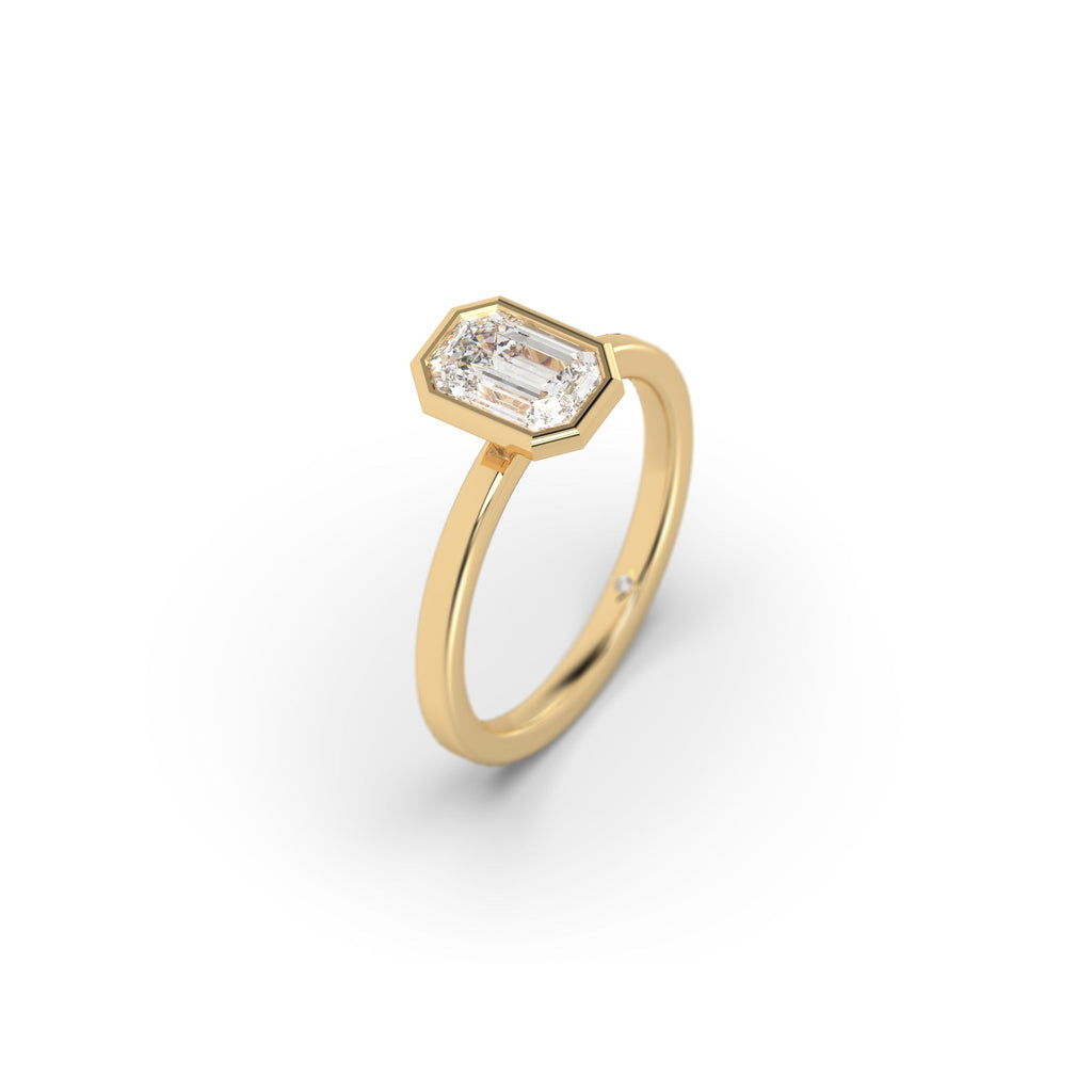 Bezel Set Emerald Cut Lab Created Diamond Engagement Ring