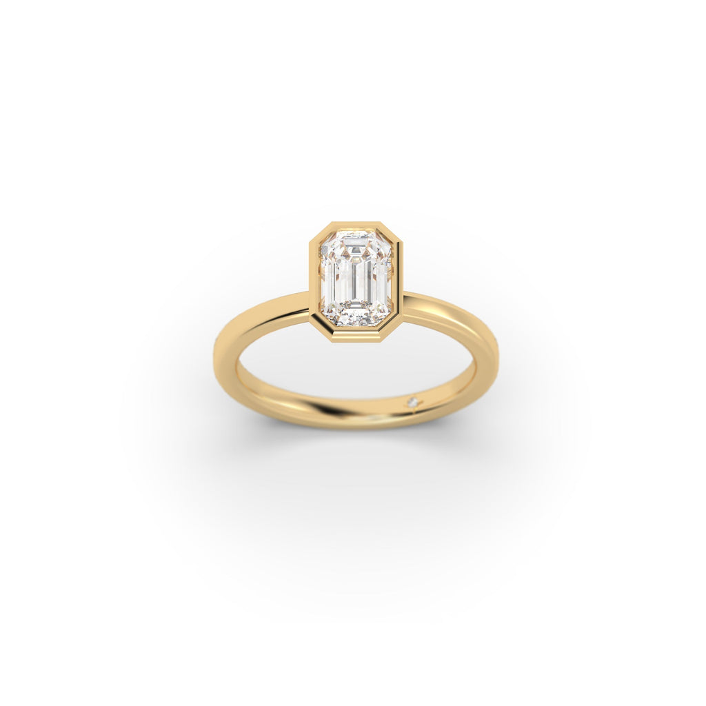 Bezel Set Emerald Cut Lab Created Diamond Engagement Ring