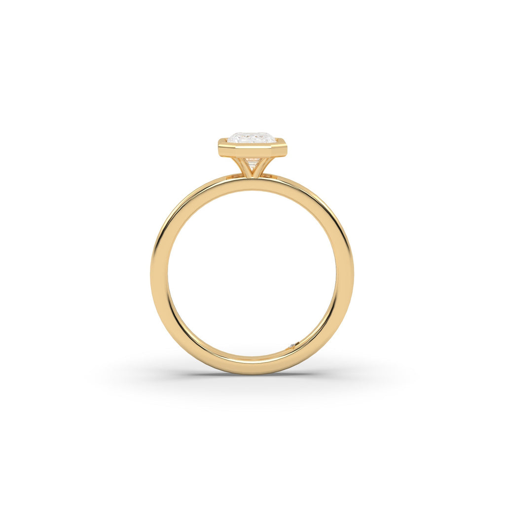 Bezel Set Emerald Cut Lab Created Diamond Engagement Ring