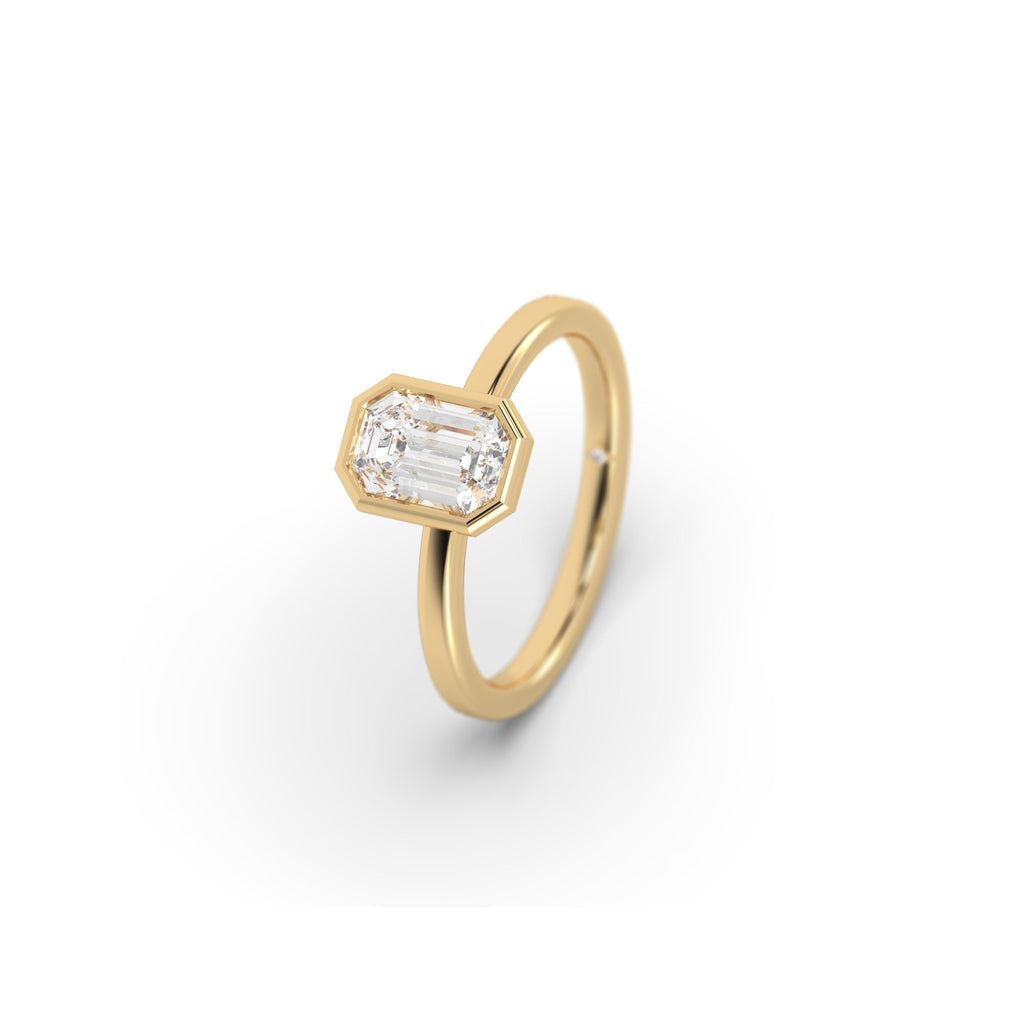 Bezel Set Emerald Cut Lab Created Diamond Engagement Ring