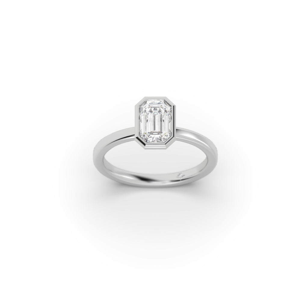 Bezel Set Emerald Cut Lab Created Diamond Engagement Ring