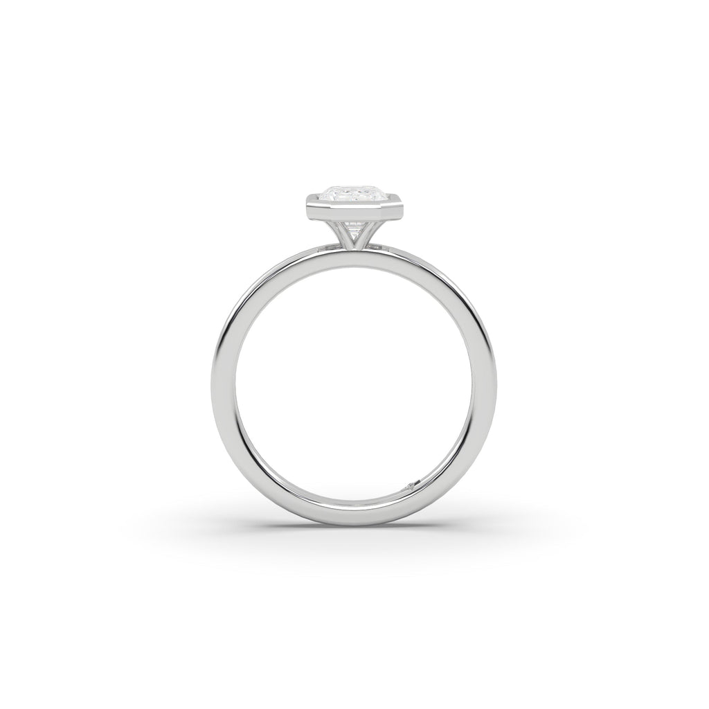 Bezel Set Emerald Cut Lab Created Diamond Engagement Ring