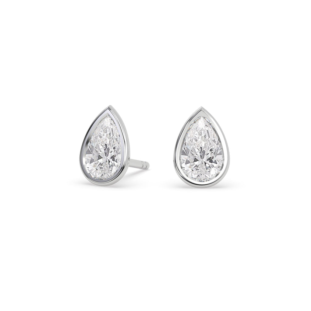 Bezel Set Pear Shaped Diamond Earrings White Gold