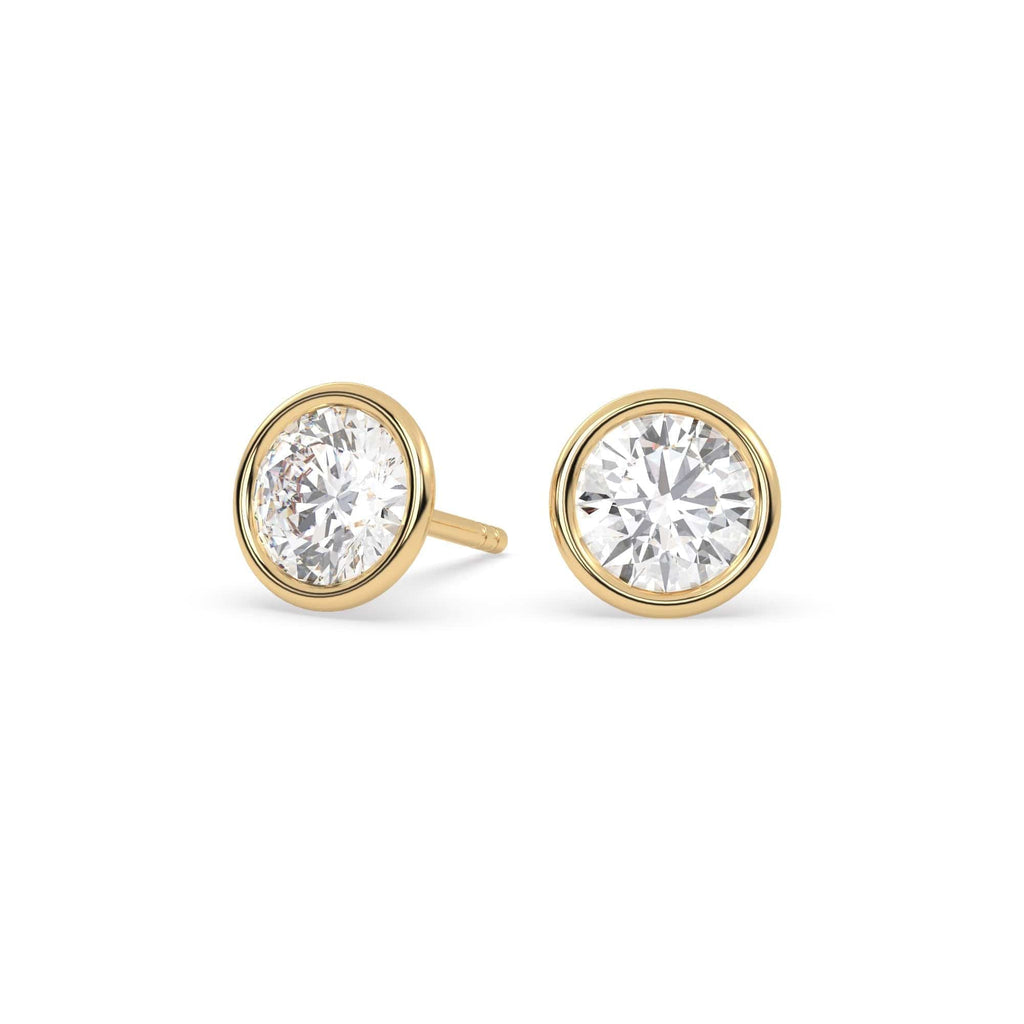 Bezel Set Round Natural Diamond Stud Earrings in Yellow Gold