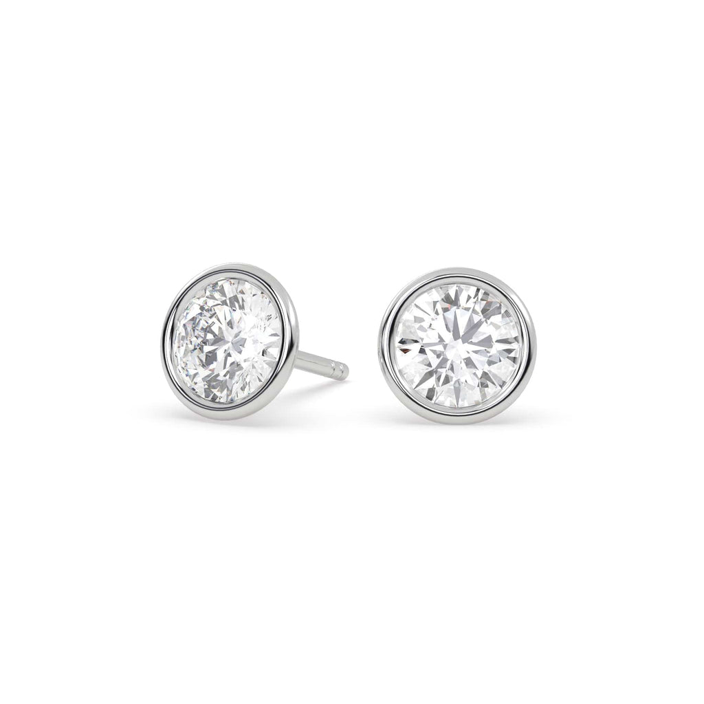 Bezel Set White Gold Round Diamond Stud Earrings