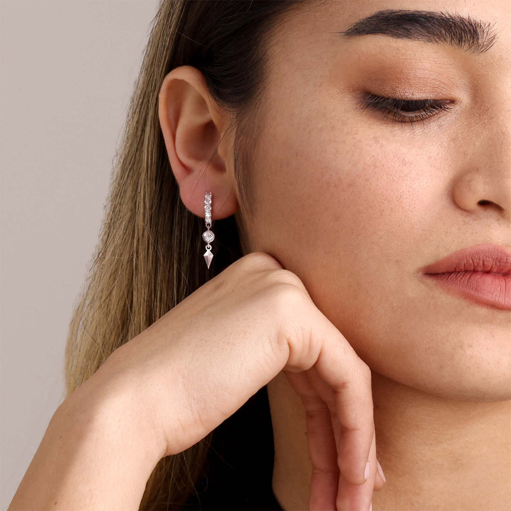 Dangling Drop And Hoop Diamond Earrings