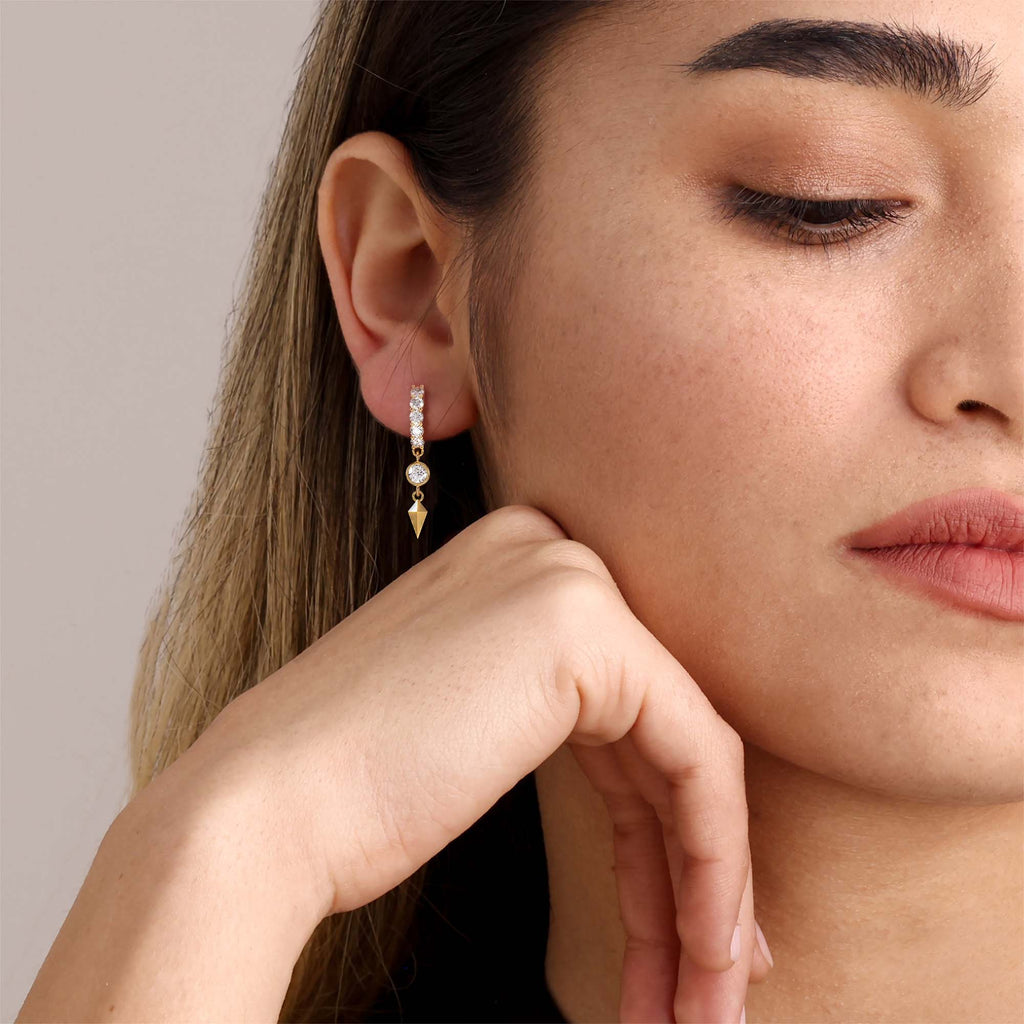 Dangling Drop And Hoop Diamond Earrings