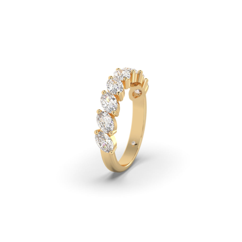 Diagonal Leaf Style Oval Moissanite Semi Eternity Band Ring