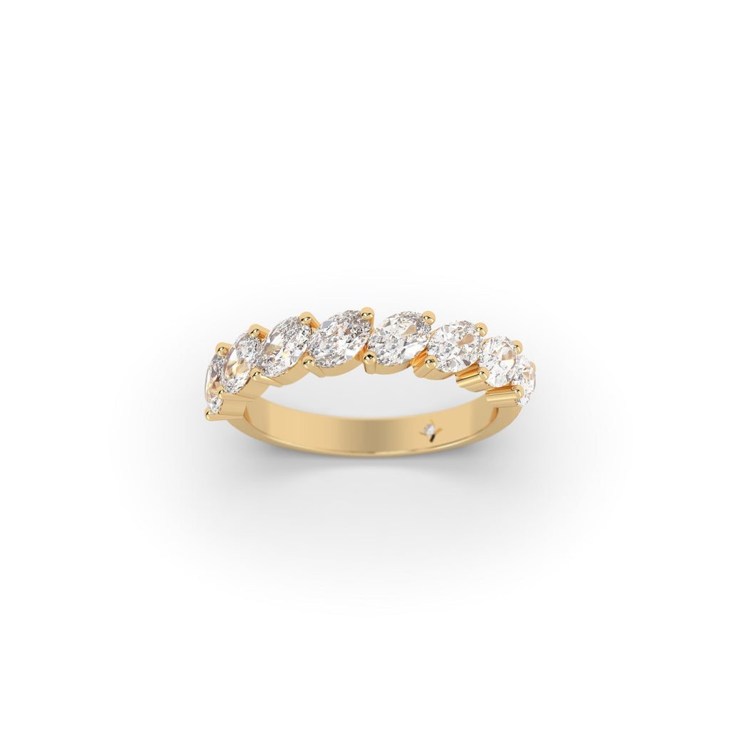 Diagonal Leaf Style Oval Moissanite Semi Eternity Band Ring