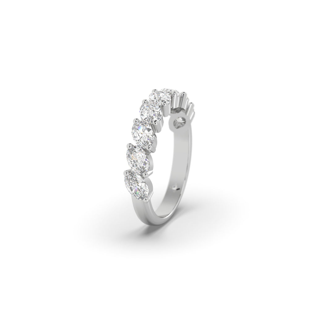 Diagonal Leaf Style Oval Moissanite Semi Eternity Band Ring