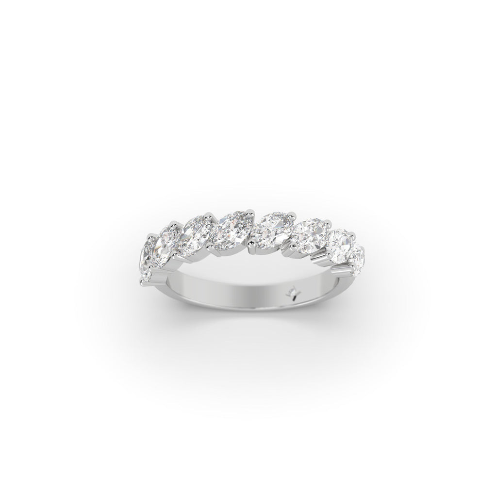Diagonal Leaf Style Oval Moissanite Semi Eternity Band Ring