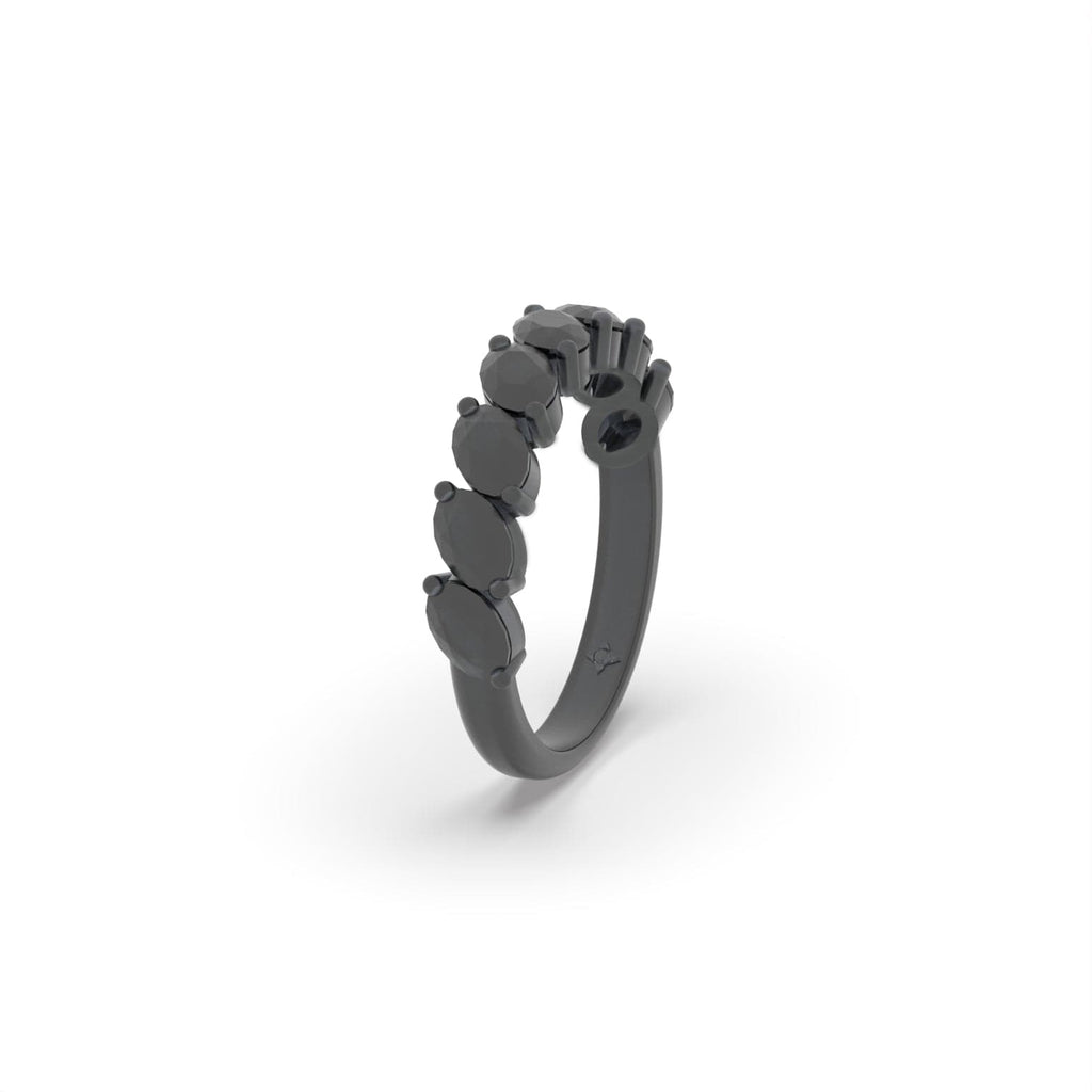 Diagonal Leaf Style Oval Moissanite Semi Eternity Band Ring